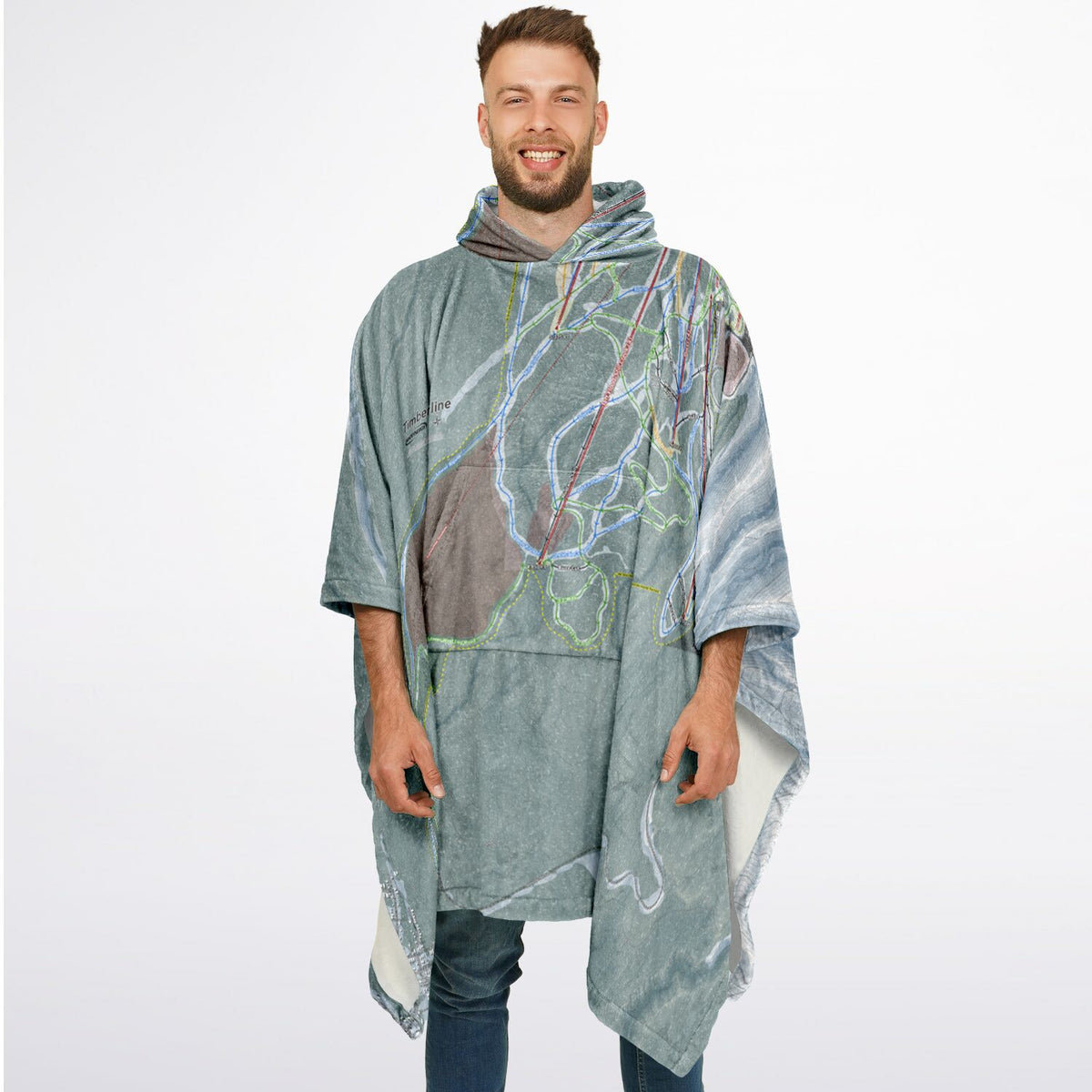 Timberline, Oregon Ski Resort Map Flannel Blanket Poncho