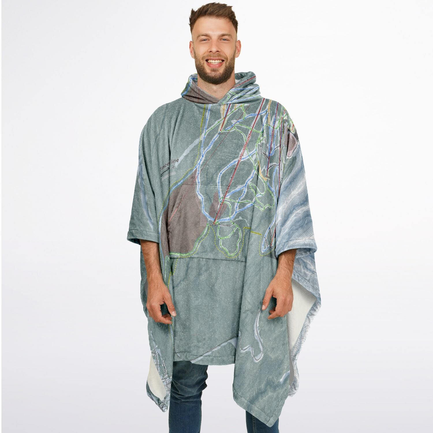 Timberline, Oregon Ski Resort Map Flannel Blanket Poncho