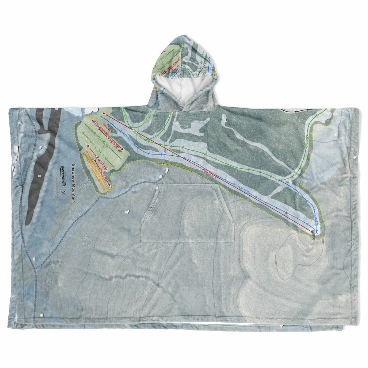 Shawnee Mountain, Pennsylvania Ski Resort Map Flannel Blanket Poncho