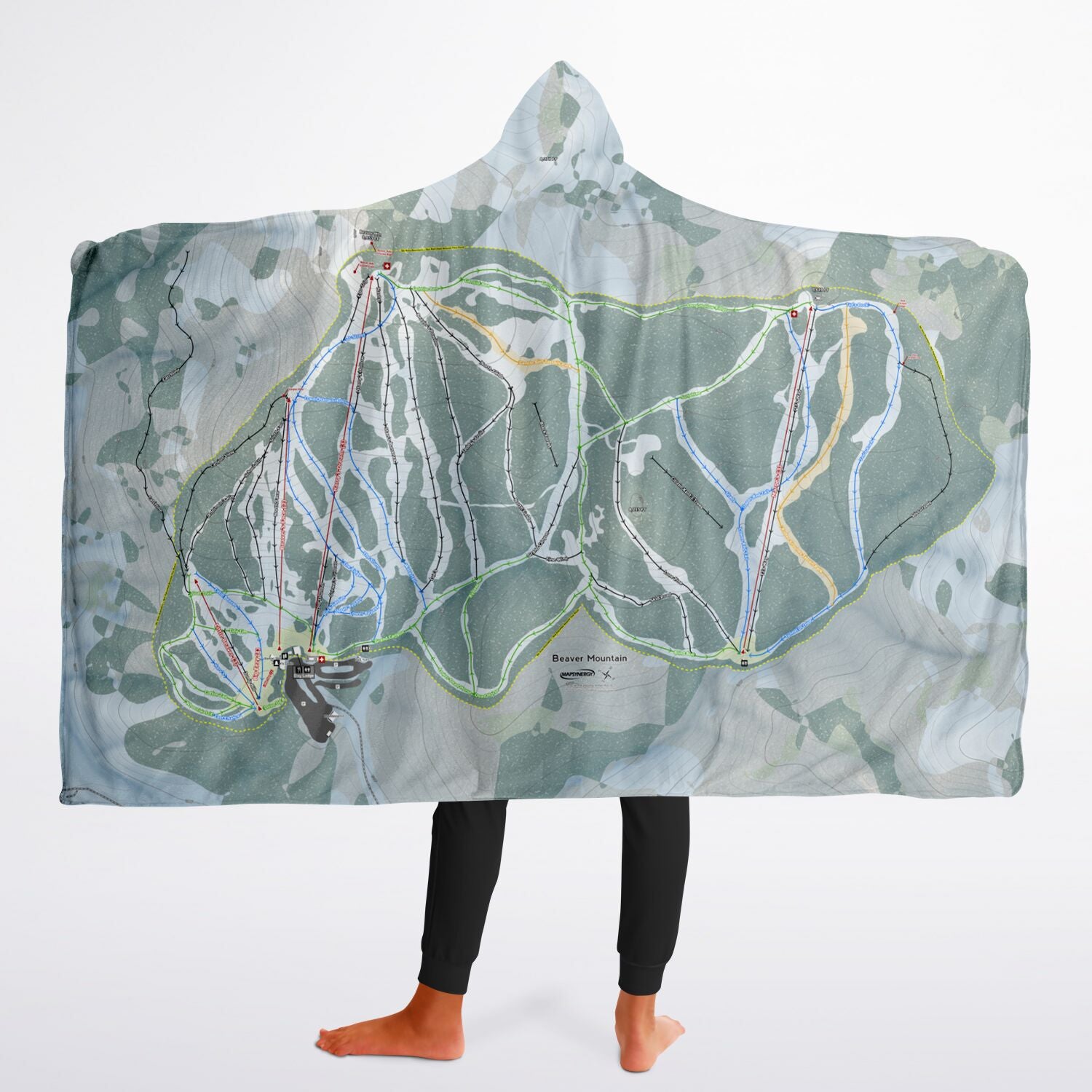 Beaver Mountain, Utah Ski Trail Map - Youth Hooded Blanket