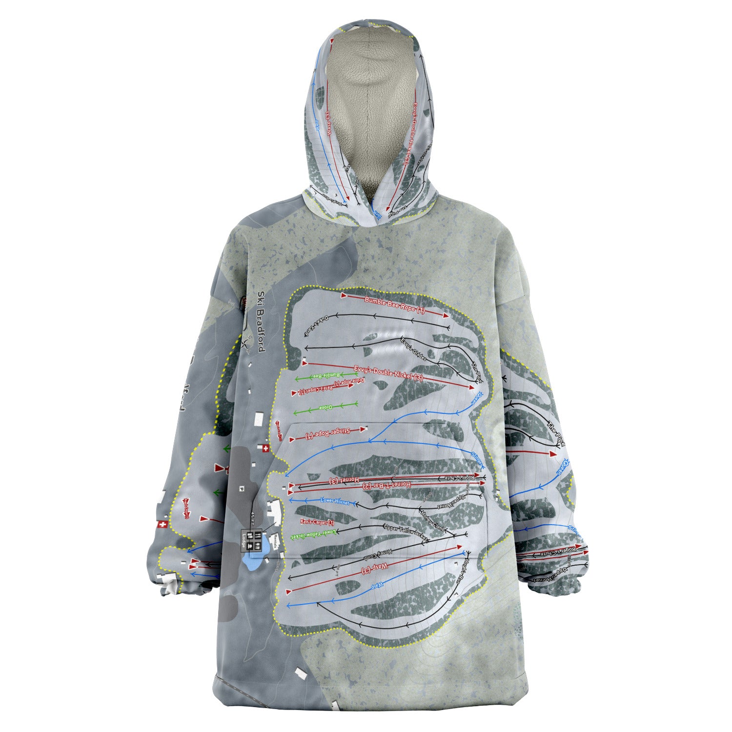 Ski Bradford, Massachusetts Ski Trail Map Snug Hoodie - Powderaddicts