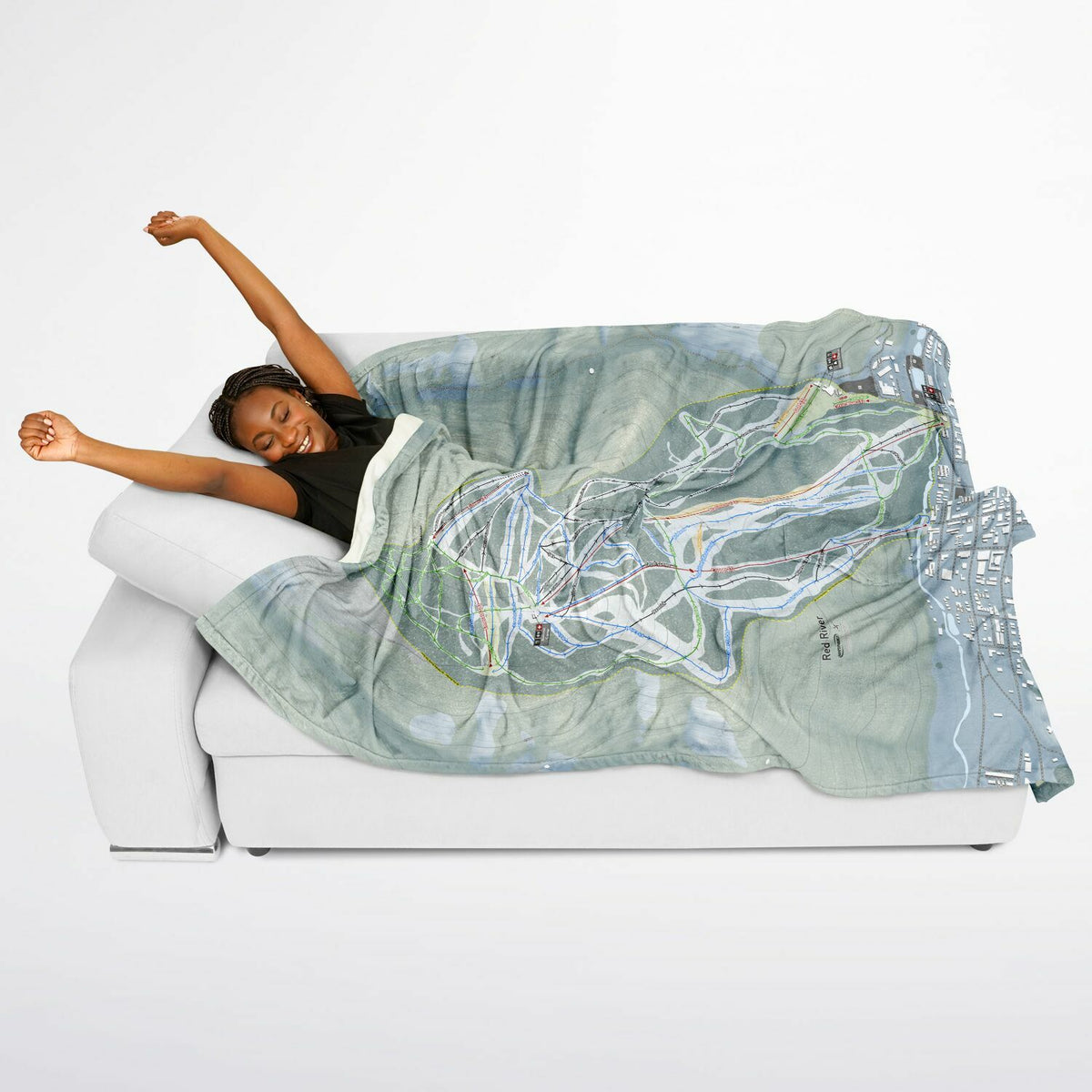 Red River, New Mexico Ski Resort Map Flannel Blanket Poncho