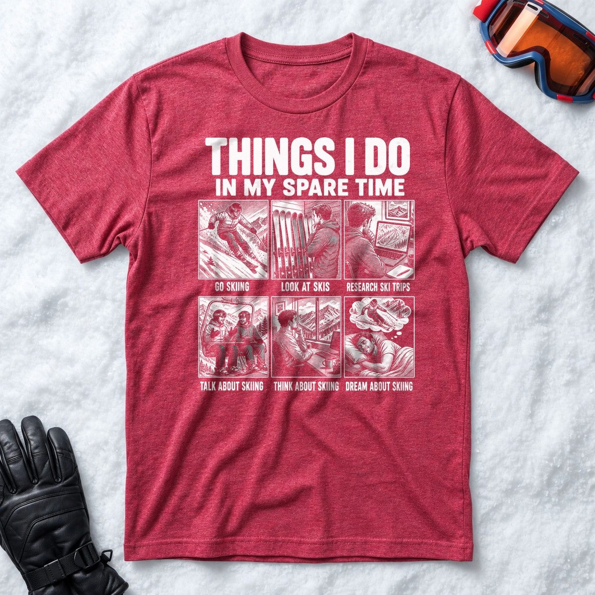 Spare Time Ski Comic - T-Shirt (Heather Raspberry)