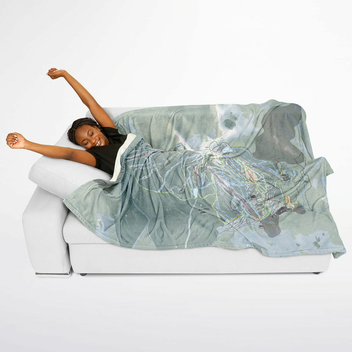 Big White, British Columbia Ski Resort Map Flannel Blanket Poncho