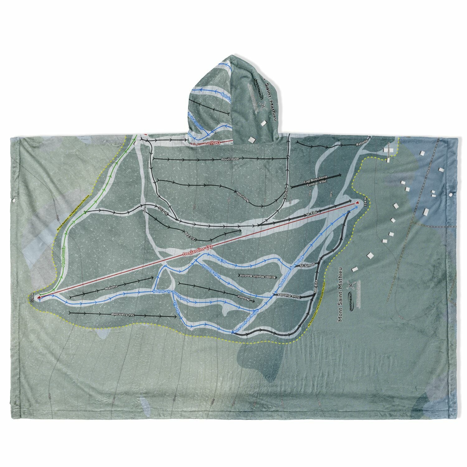 Mont Saint-Mathieu, Quebec Ski Resort Map Flannel Blanket Poncho