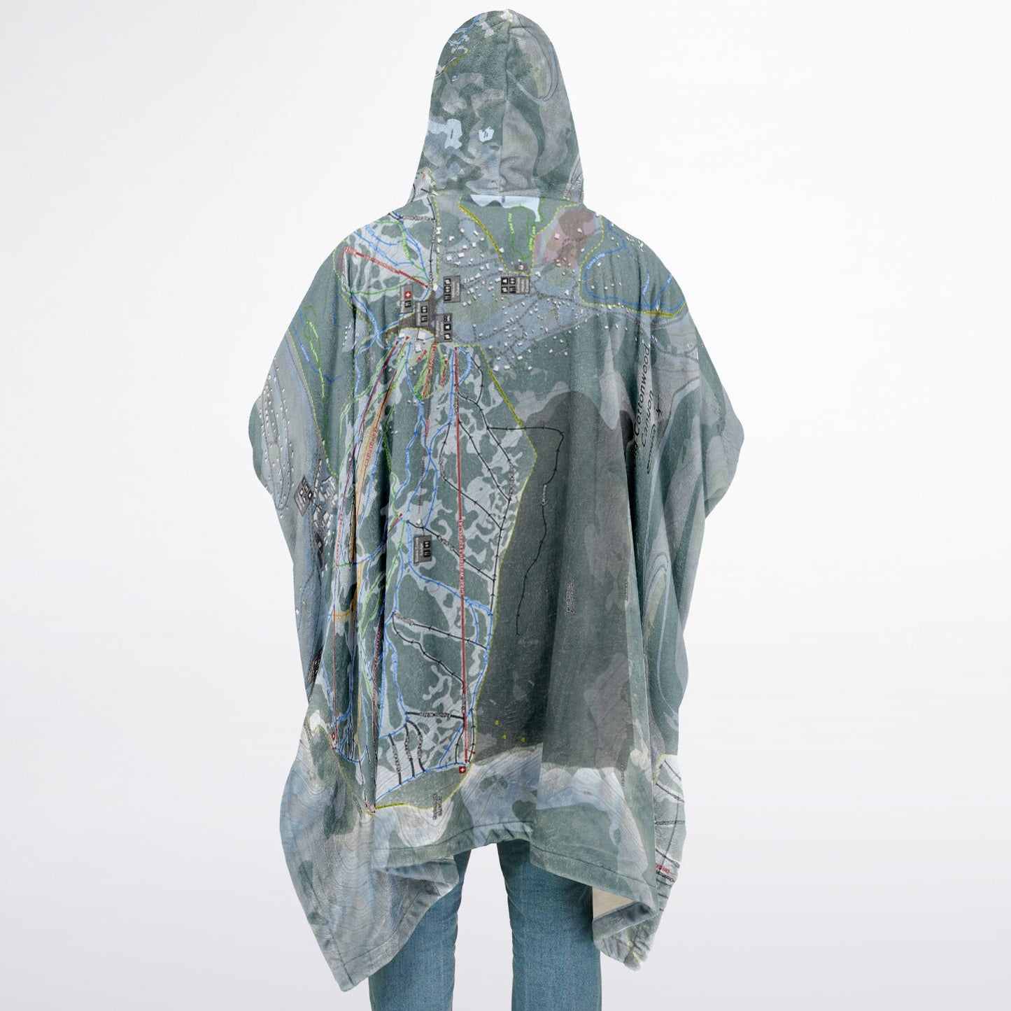 Big Cottonwood Canyon, Utah Ski Resort Map Flannel Blanket Poncho