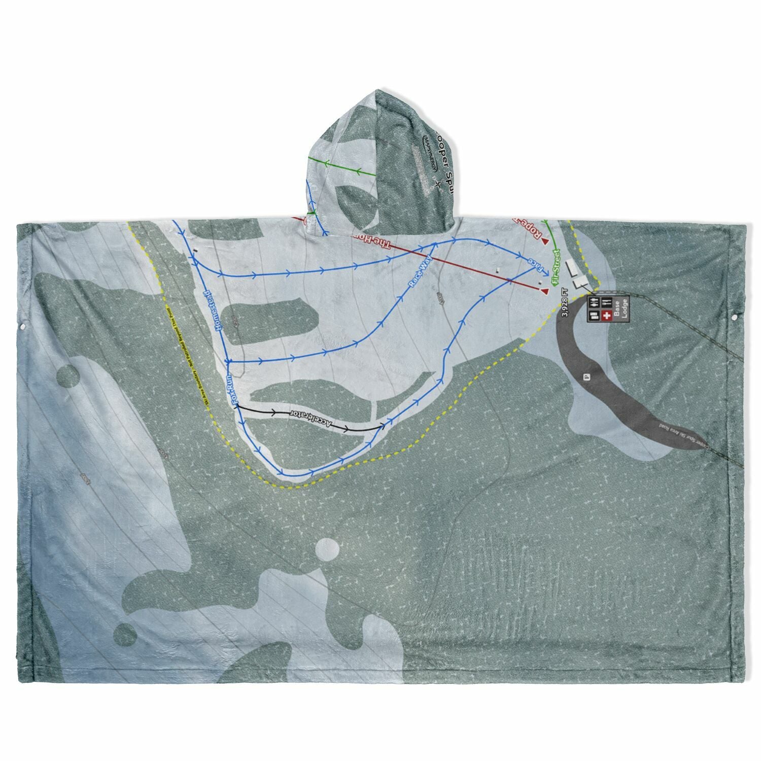 Cooper Spur, Oregon Ski Resort Map Flannel Blanket Poncho