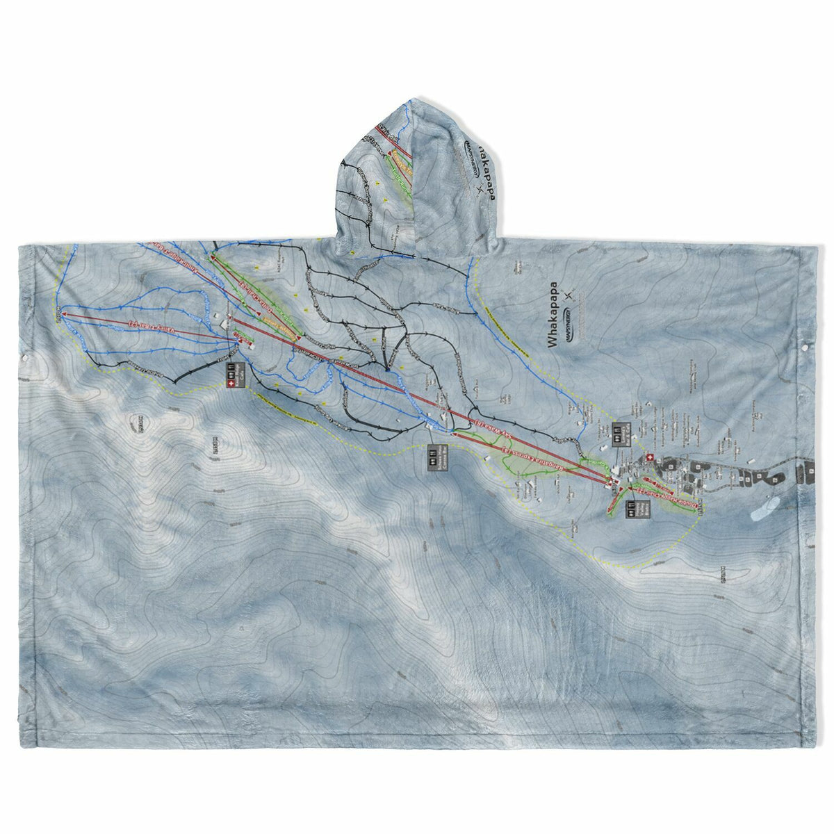 Mt. Whakapap, New Zealand Ski Resort Map Flannel Blanket Poncho