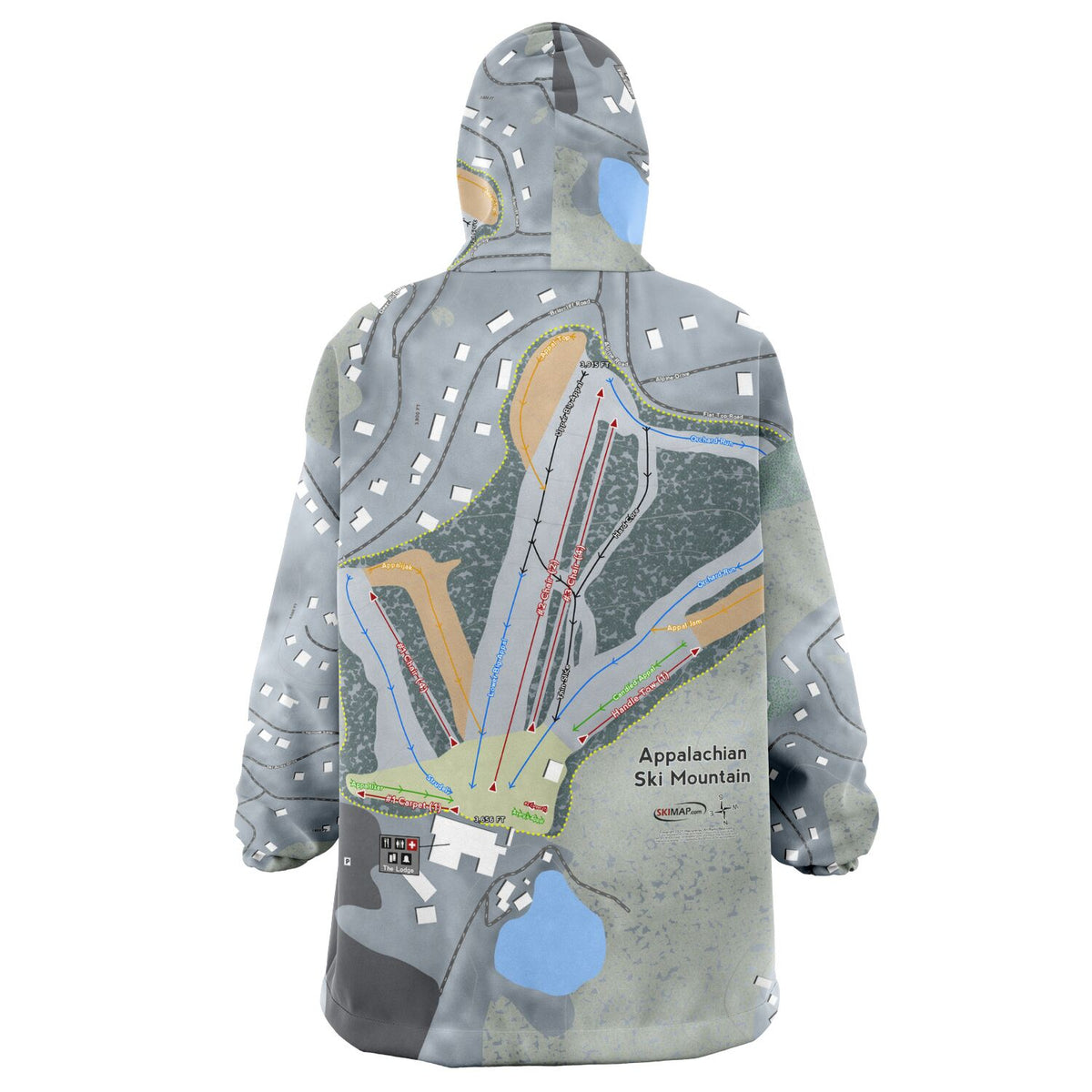 Appalachian Ski Mountain, North Carolina Ski Trail Map Snug Hoodie