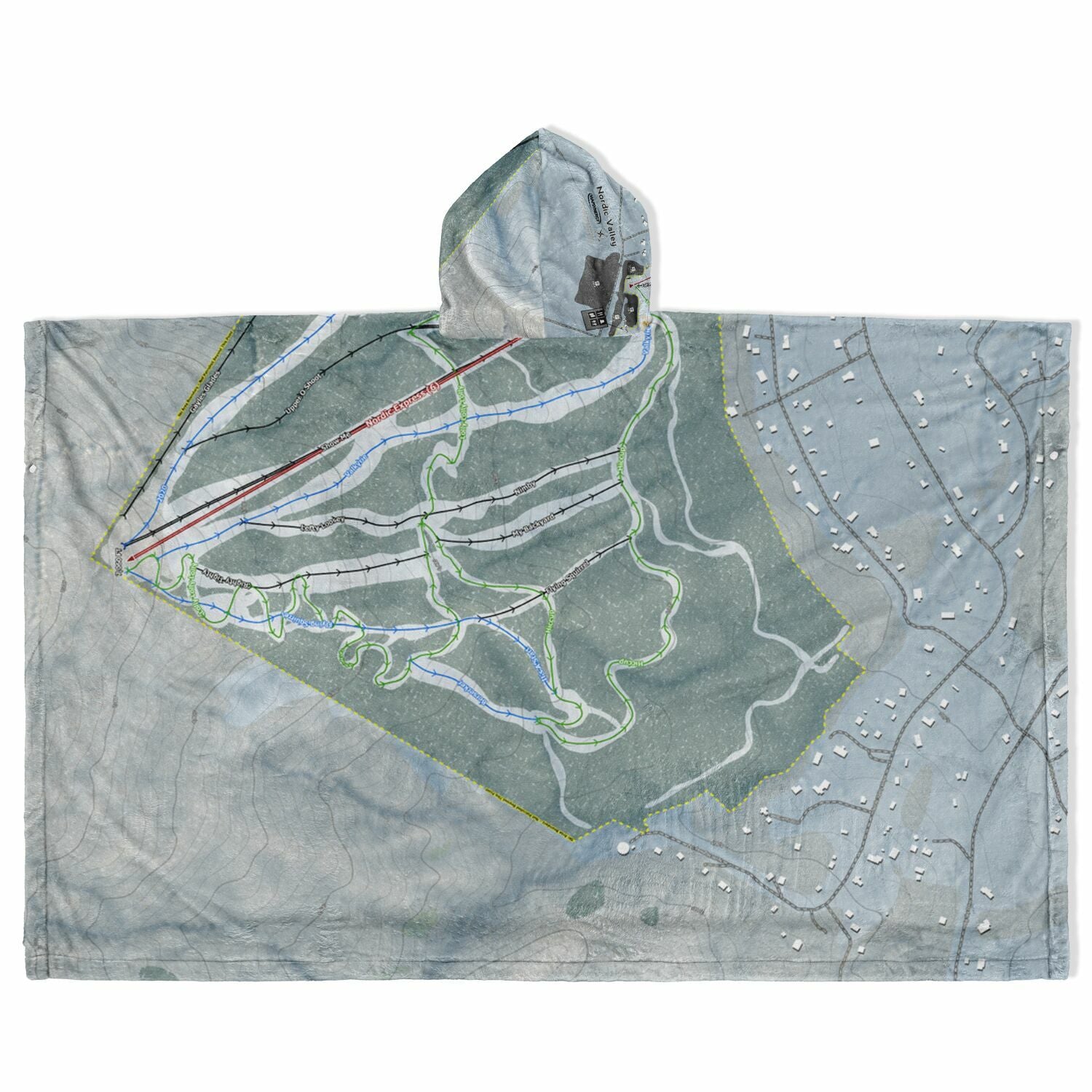 Nordic Valley, Utah Ski Resort Map Flannel Blanket Poncho