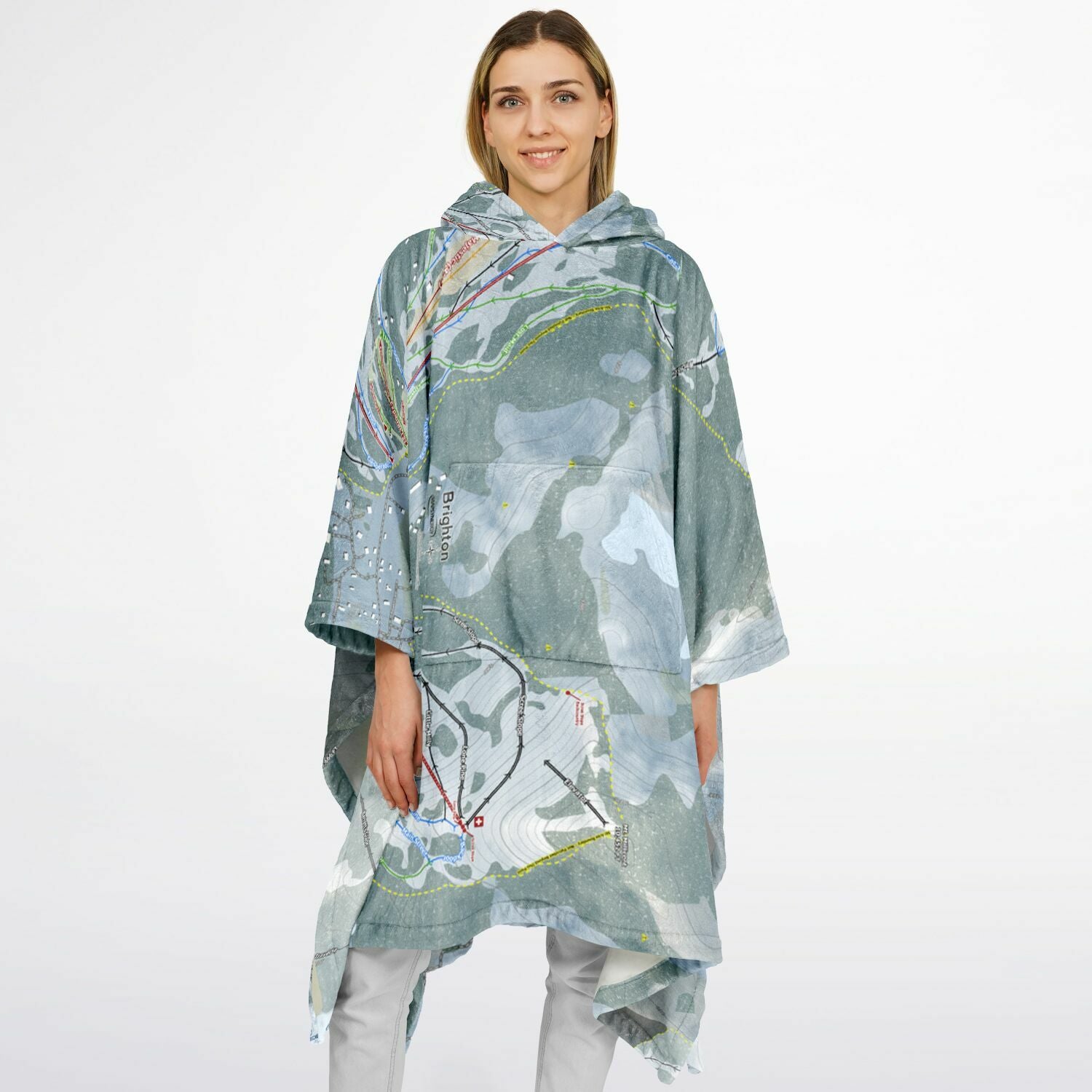 Brighton, Utah Ski Resort Map Flannel Blanket Poncho