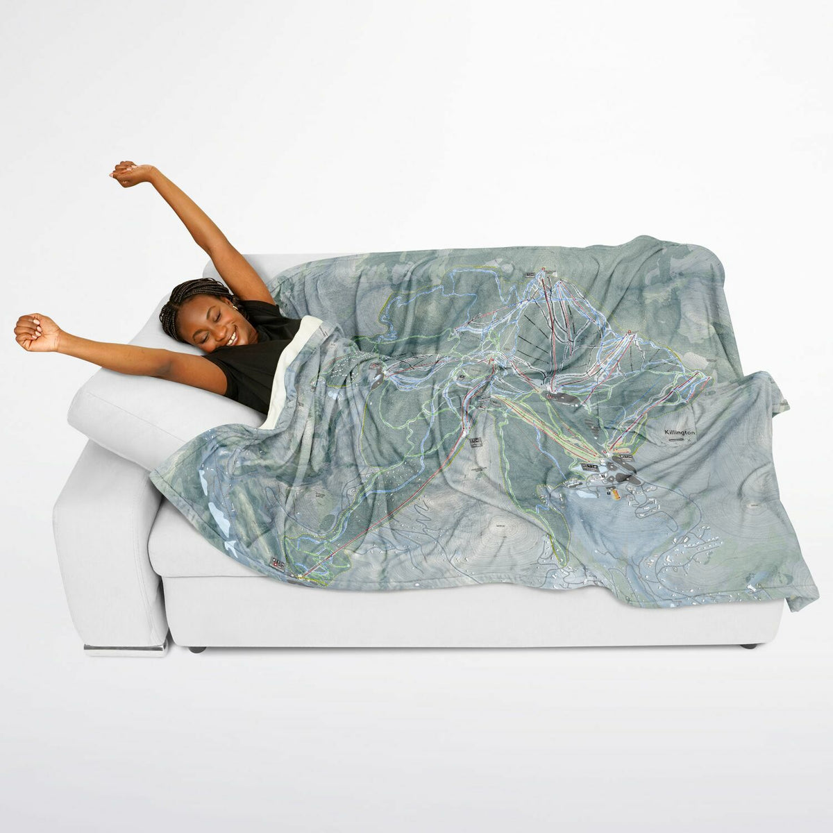 Killington, Vermont Ski Resort Map Flannel Blanket Poncho