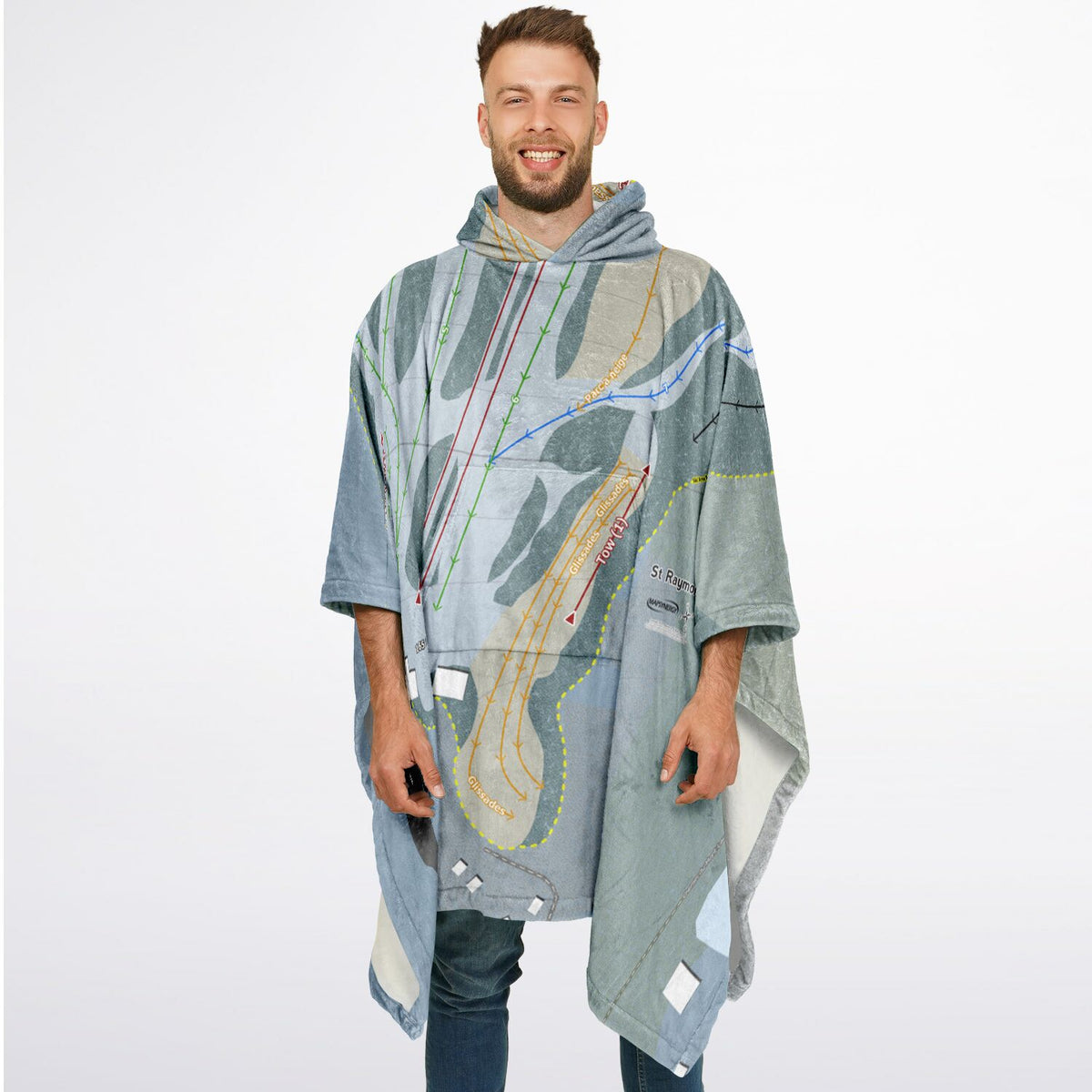 St Raymond, Quebec Ski Resort Map Flannel Blanket Poncho