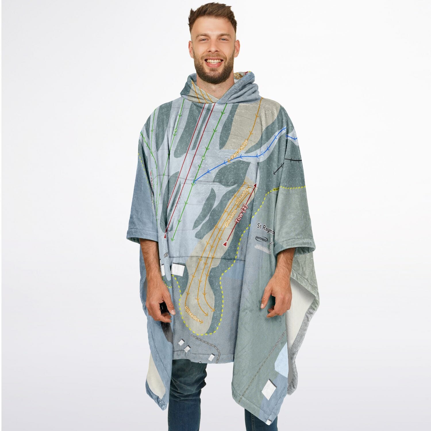 St Raymond, Quebec Ski Resort Map Flannel Blanket Poncho