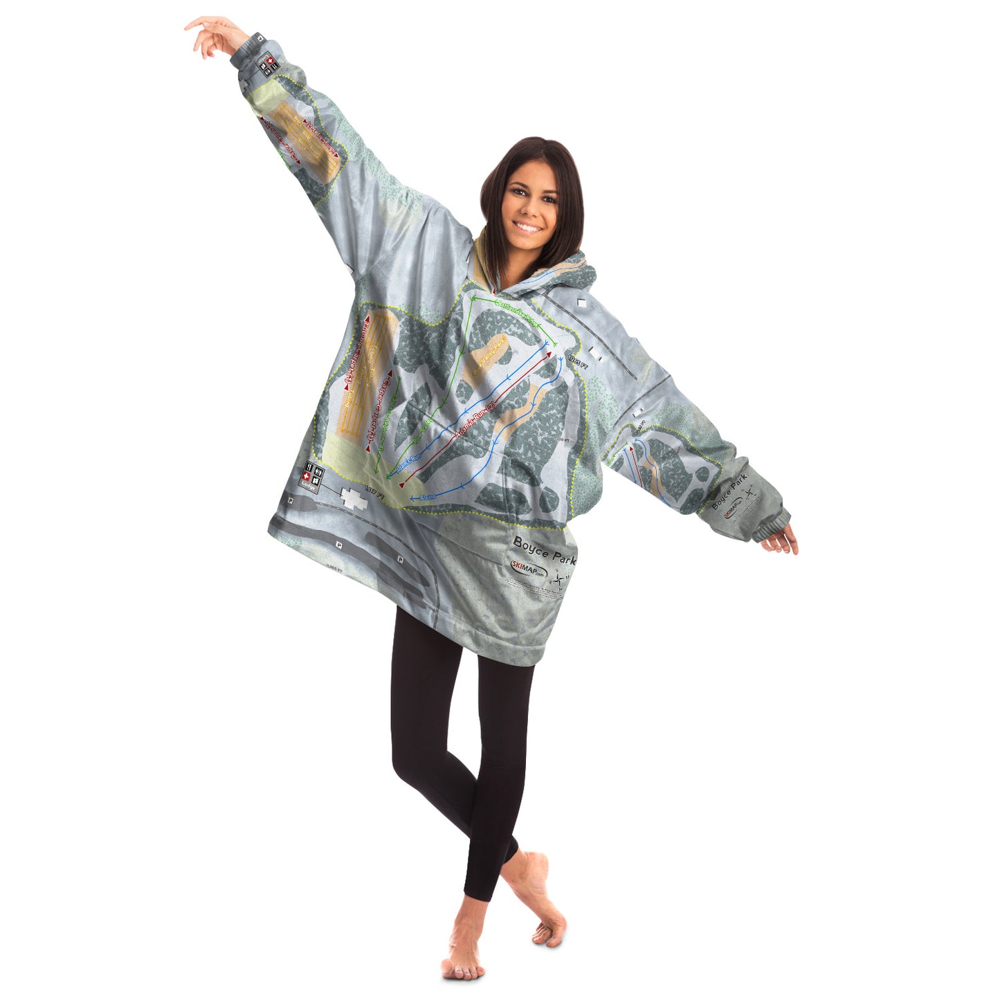 Boyce Park, Pennsylvania Ski Trail Map Snug Hoodie - Powderaddicts