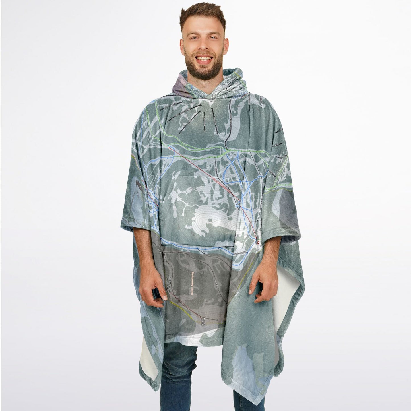 Red Mountain, British Columbia Ski Resort Map Flannel Blanket Poncho