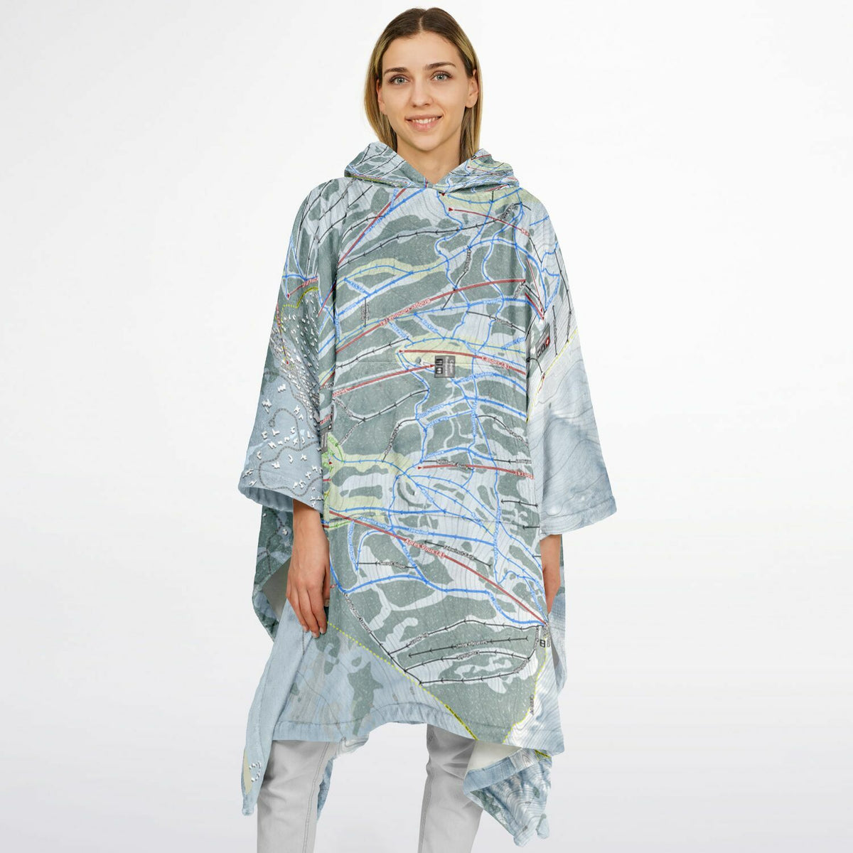 Jackson Hole Mountain, Wyoming Ski Resort Map Flannel Blanket Poncho
