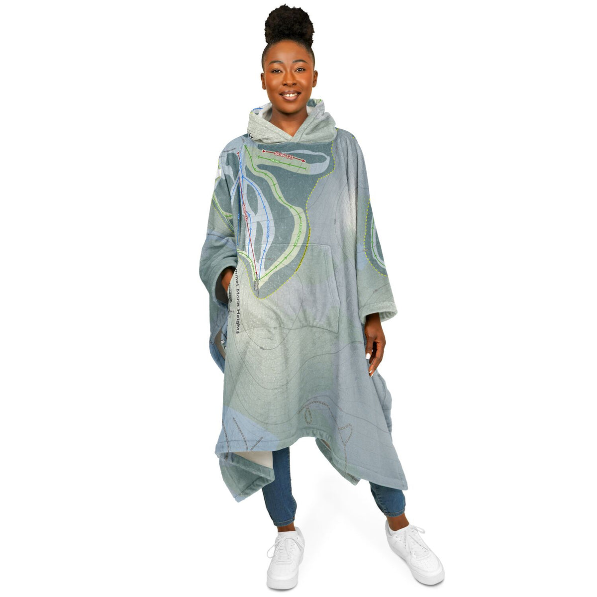 Sommet Morin Heights, Quebec Ski Resort Map Flannel Blanket Poncho