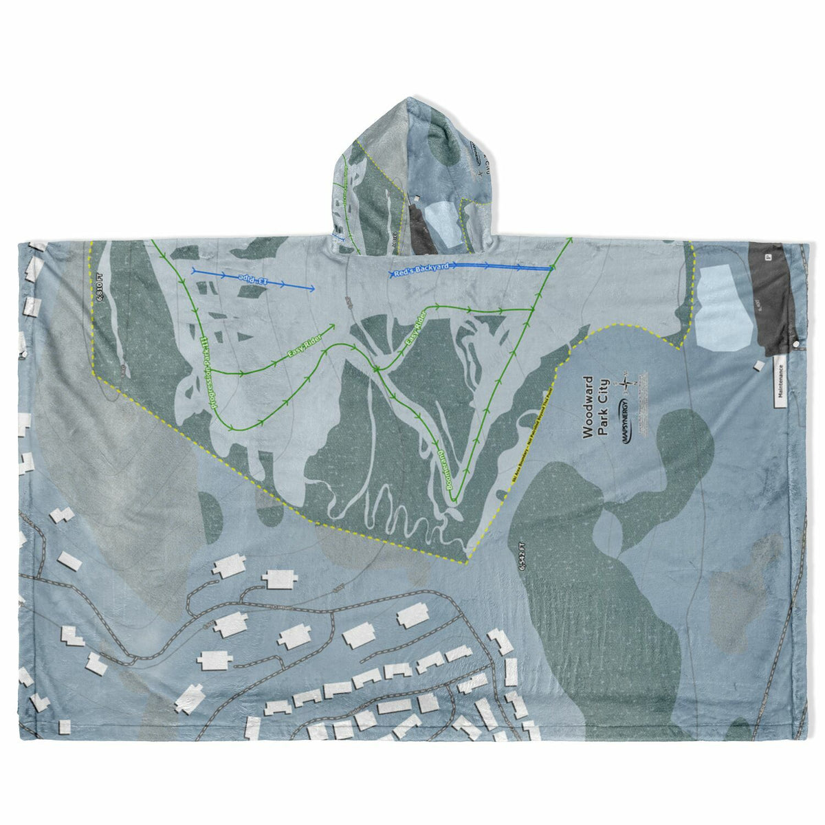 Woodward Park City, Utah Ski Resort Map Flannel Blanket Poncho