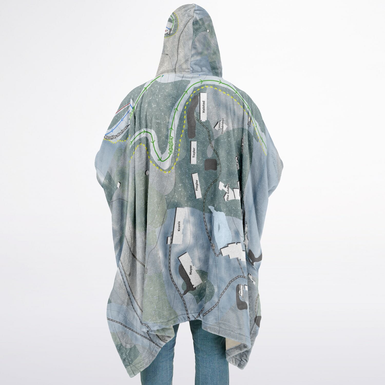 Easton Ski Area, Massachusetts Ski Resort Map Flannel Blanket Poncho