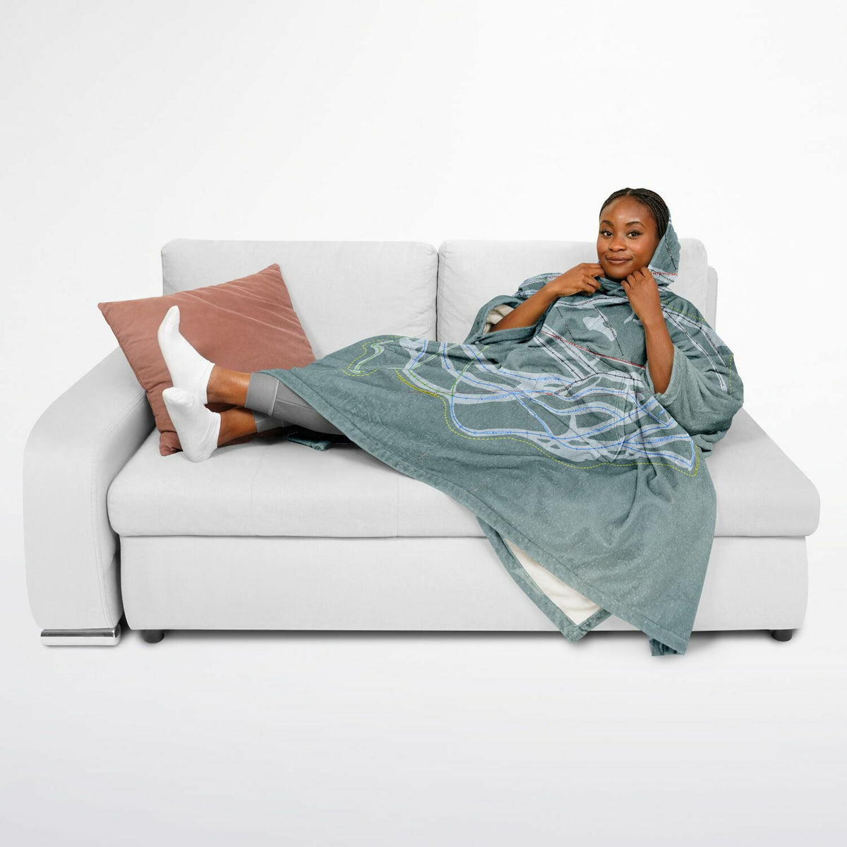 Mt Norquay, Alberta Ski Resort Map Flannel Blanket Poncho