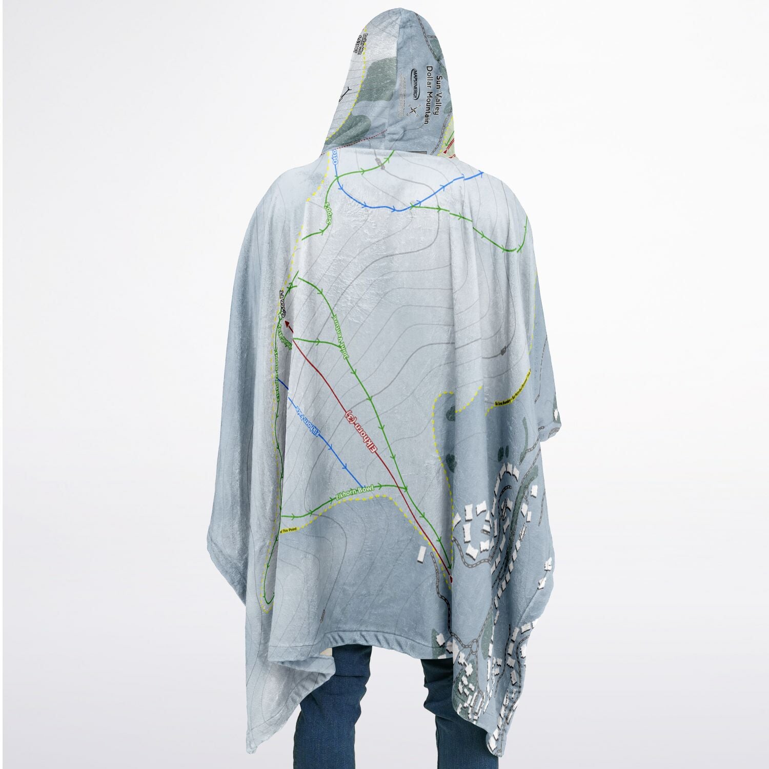 Sun Valley Dollar Mountain, Idaho Ski Resort Map Flannel Blanket Poncho
