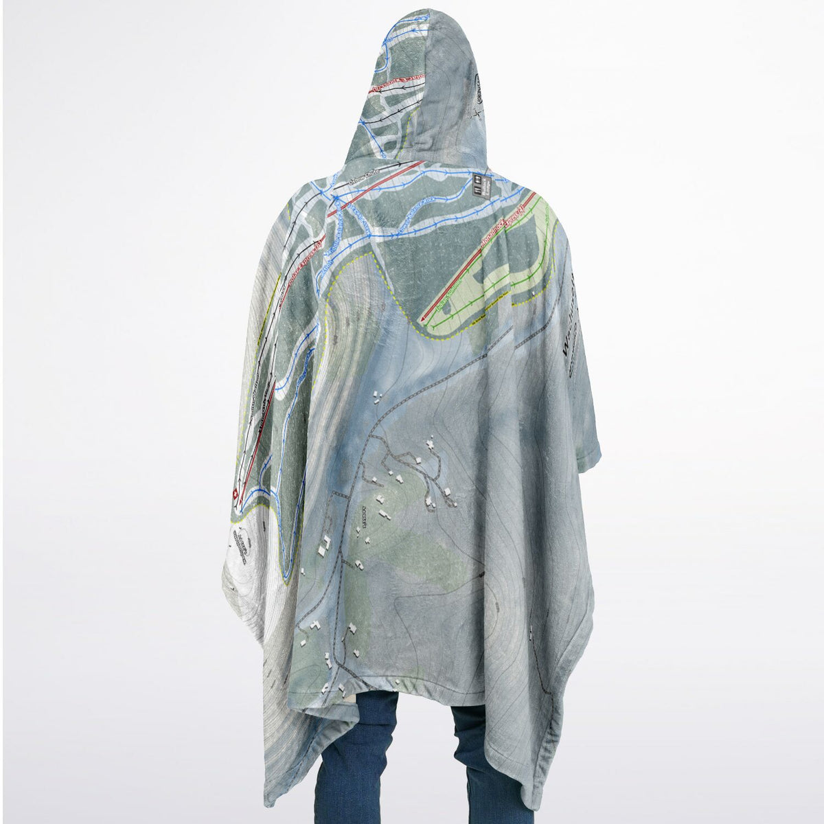 Wachusett Mountain, Massachusetts Ski Resort Map Flannel Blanket Poncho