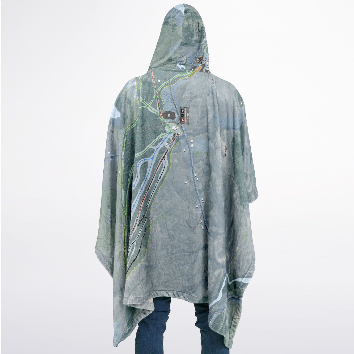 Titus Mountain, New York Ski Resort Map Flannel Blanket Poncho