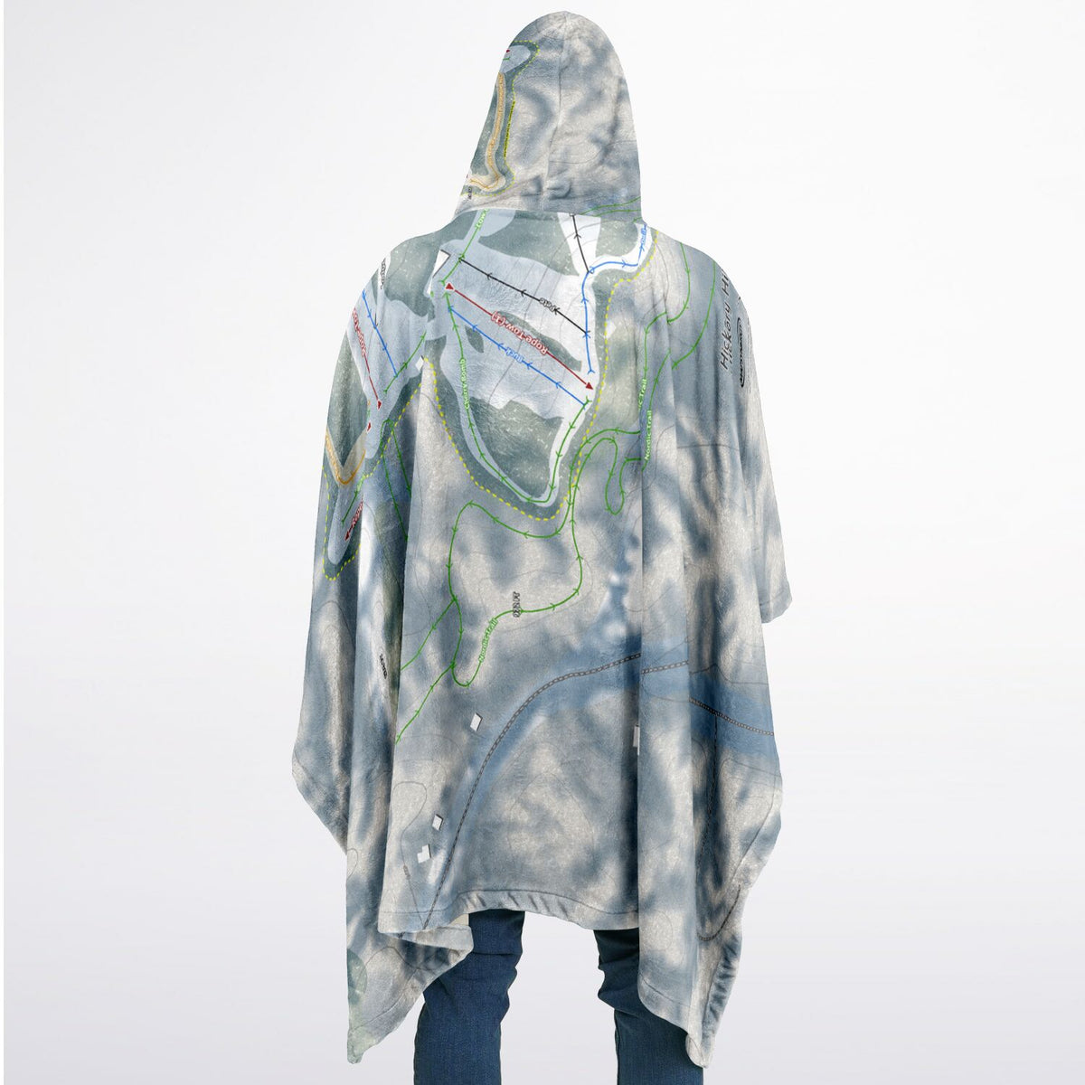 Hickory Hills, Michigan Ski Resort Map Flannel Blanket Poncho