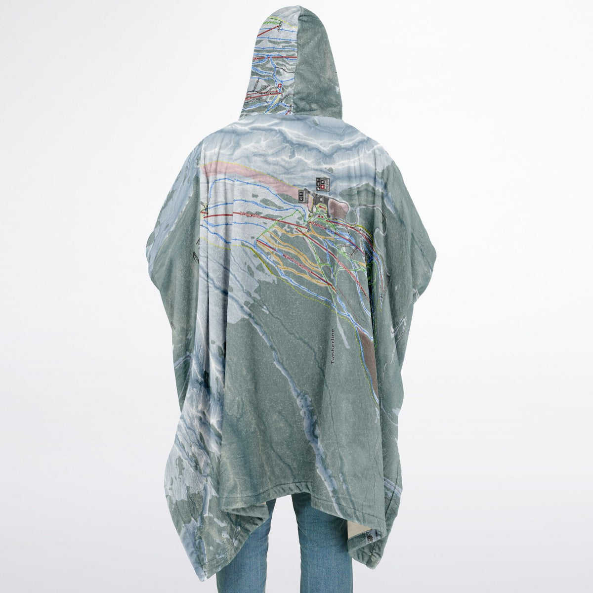 Mt Hood, Oregon Ski Resort Map Flannel Blanket Poncho
