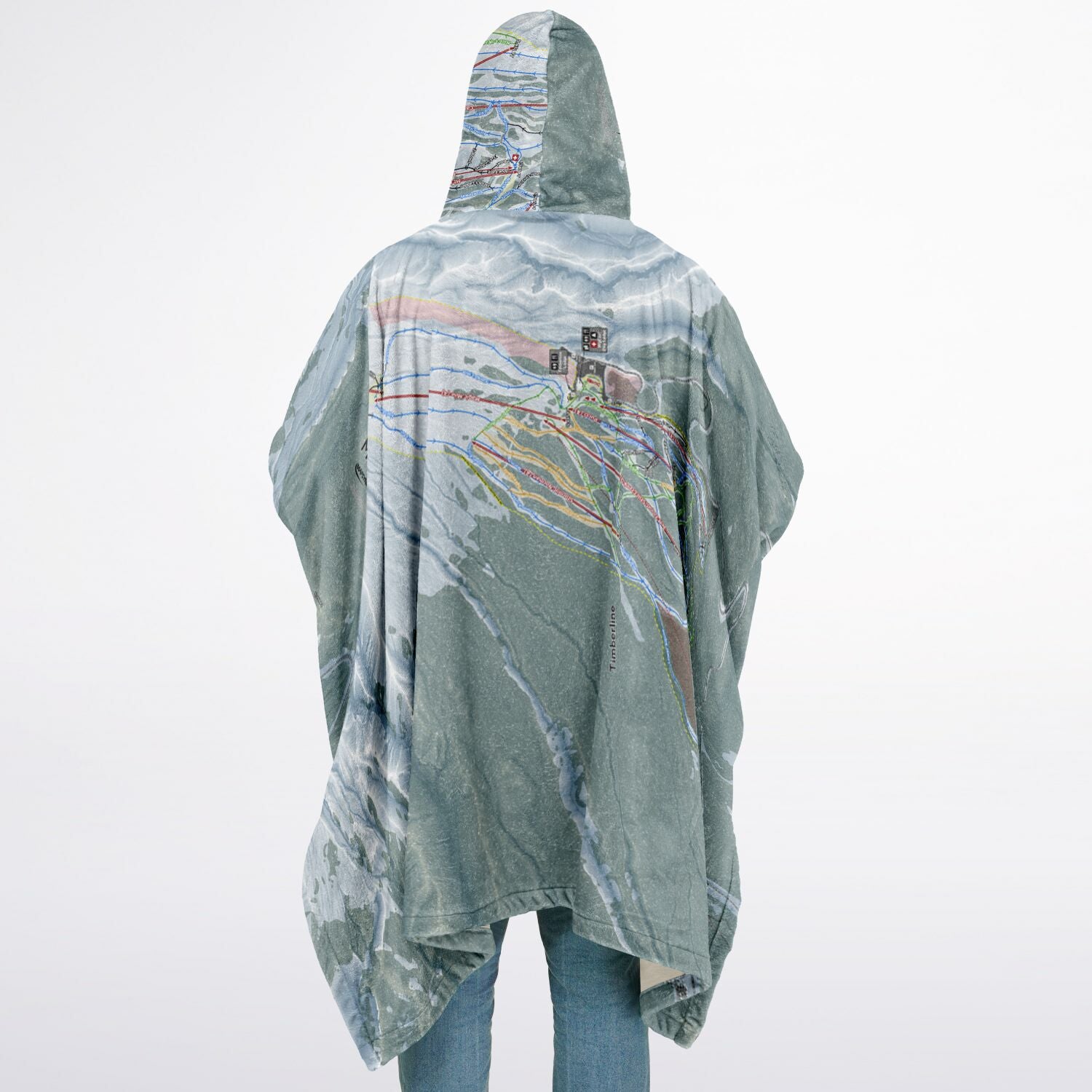 Mt Hood, Oregon Ski Resort Map Flannel Blanket Poncho