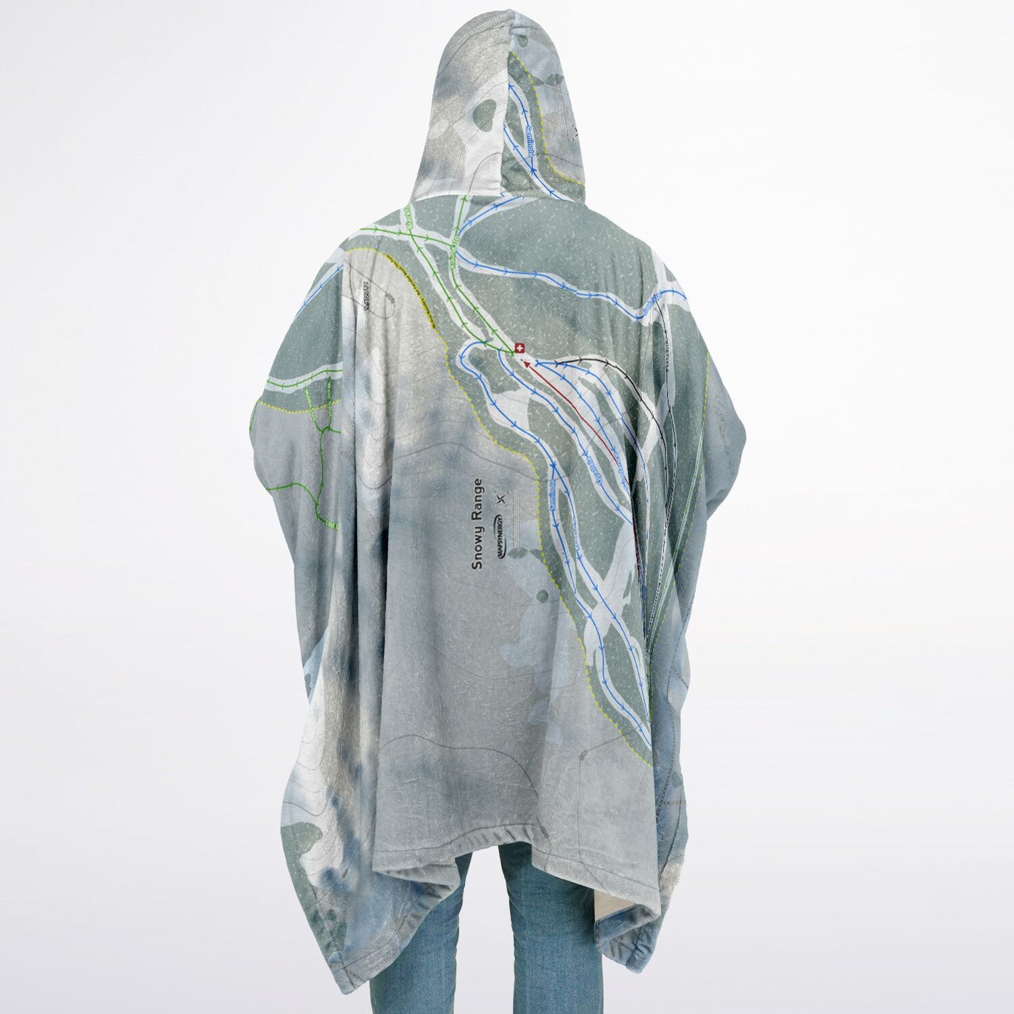 Snowy Range, Wyoming Ski Resort Map Flannel Blanket Poncho