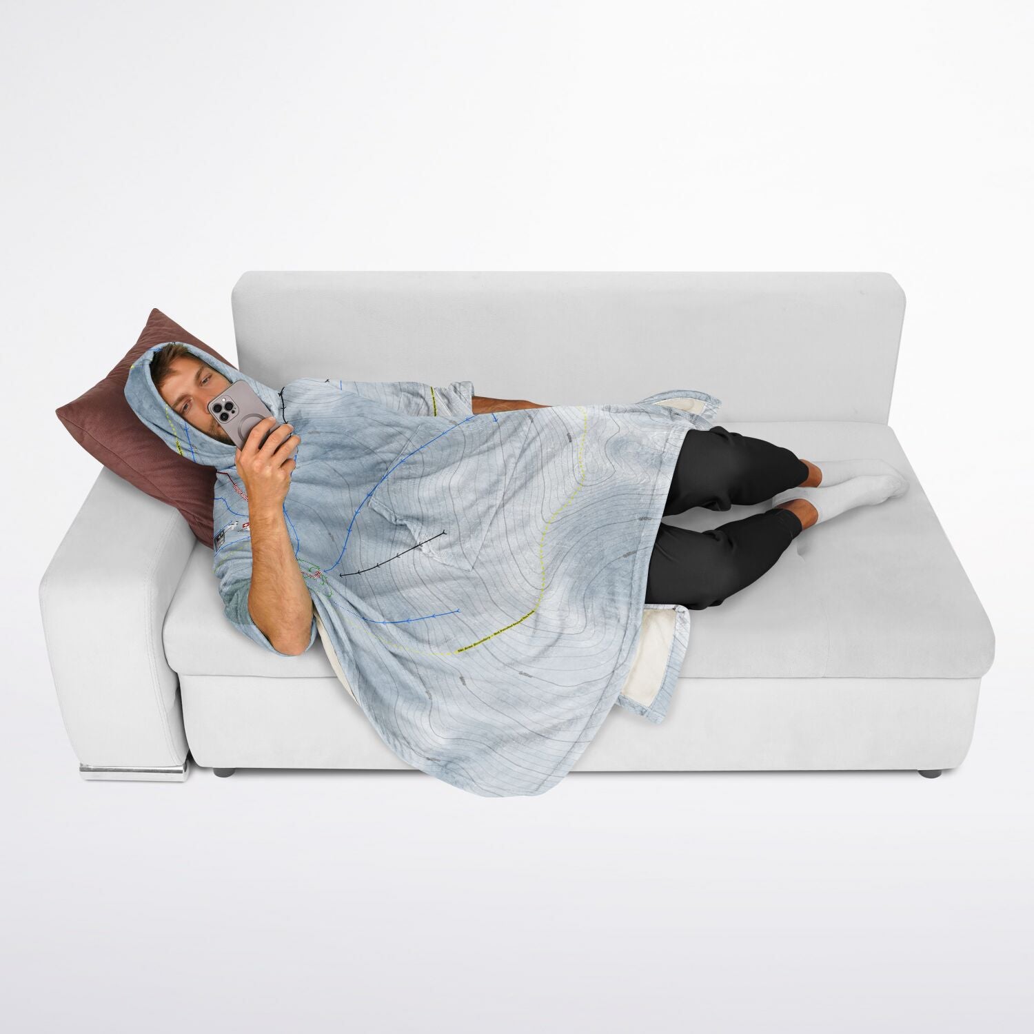 Temple Basin, New Zealand Ski Resort Map Flannel Blanket Poncho