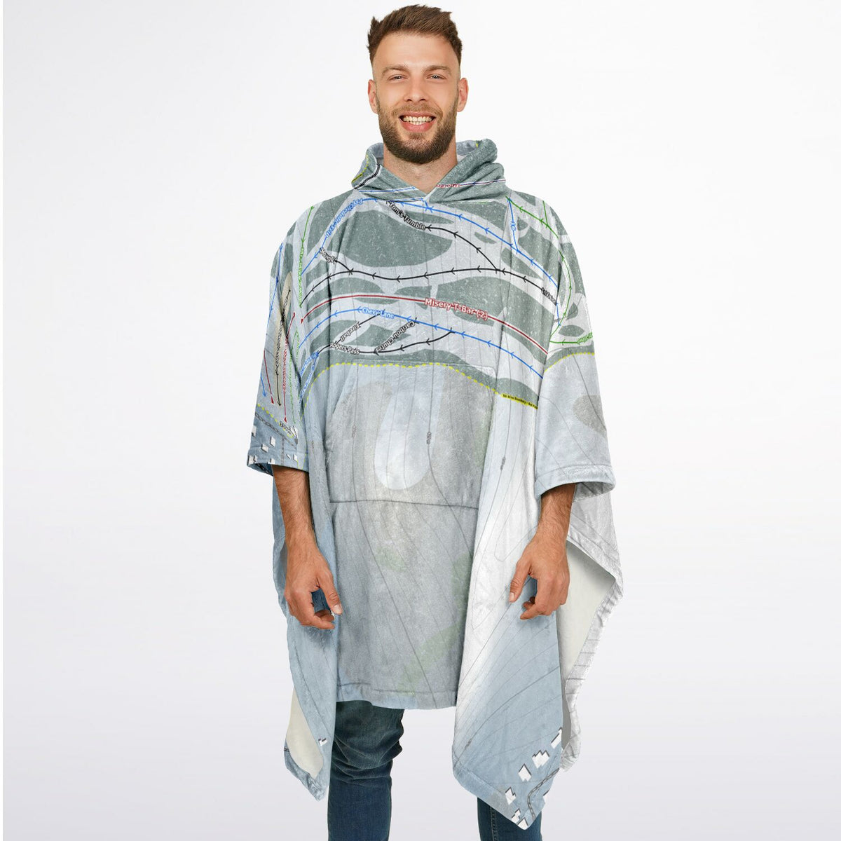 Misery Mountain, Alberta Ski Resort Map Flannel Blanket Poncho