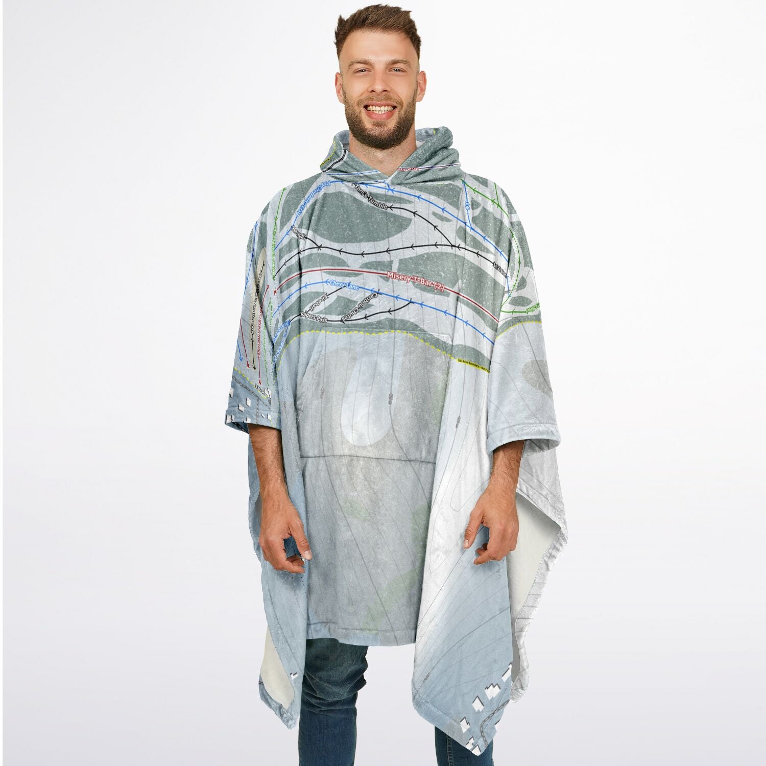 Misery Mountain, Alberta Ski Resort Map Flannel Blanket Poncho