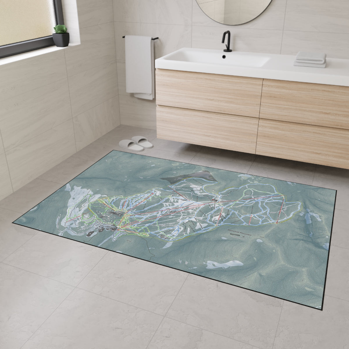 Whitefish Mountain, Montana Ski Resort Map Heavy Duty Floor Mat