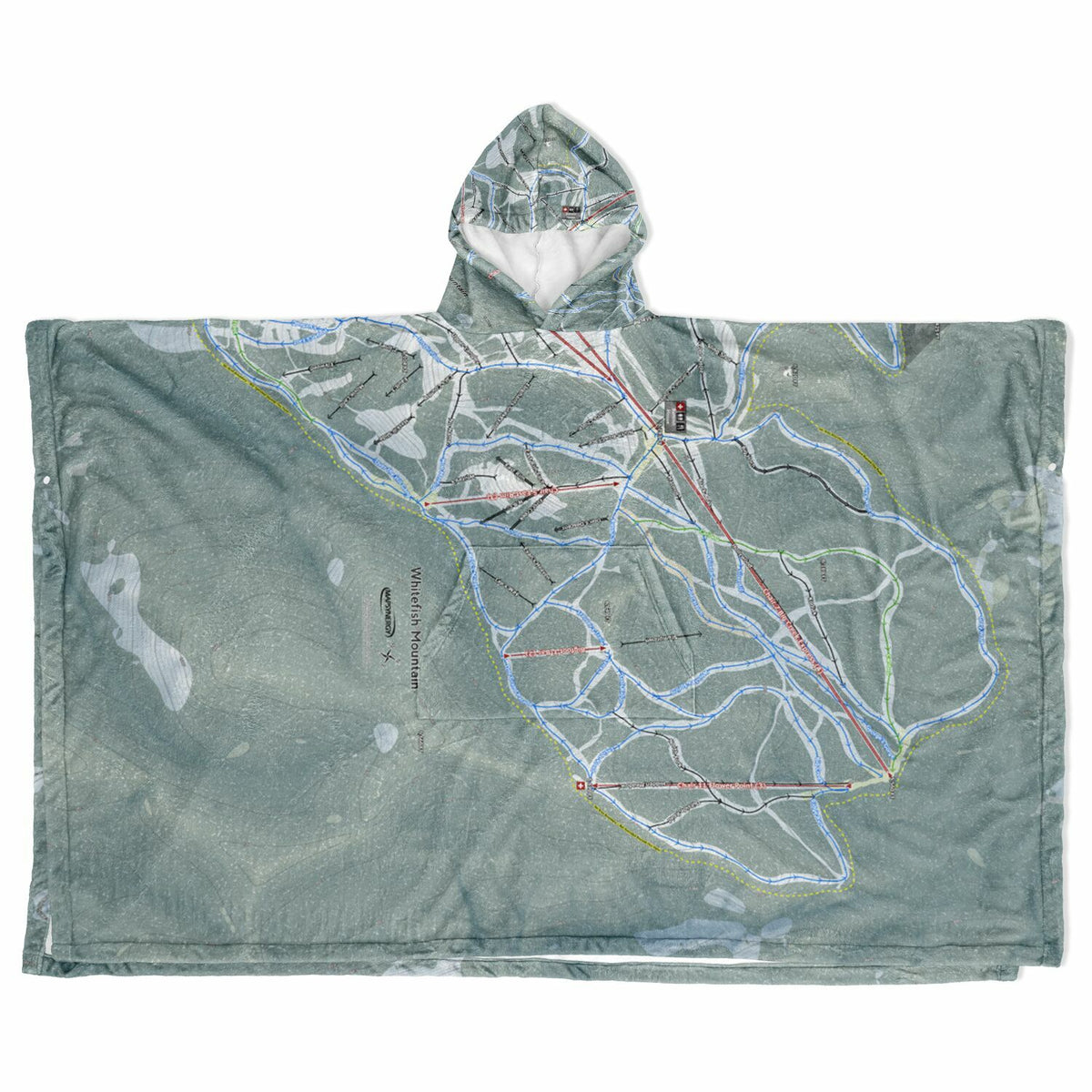 Whitefish Mountain, Montana Ski Resort Map Flannel Blanket Poncho
