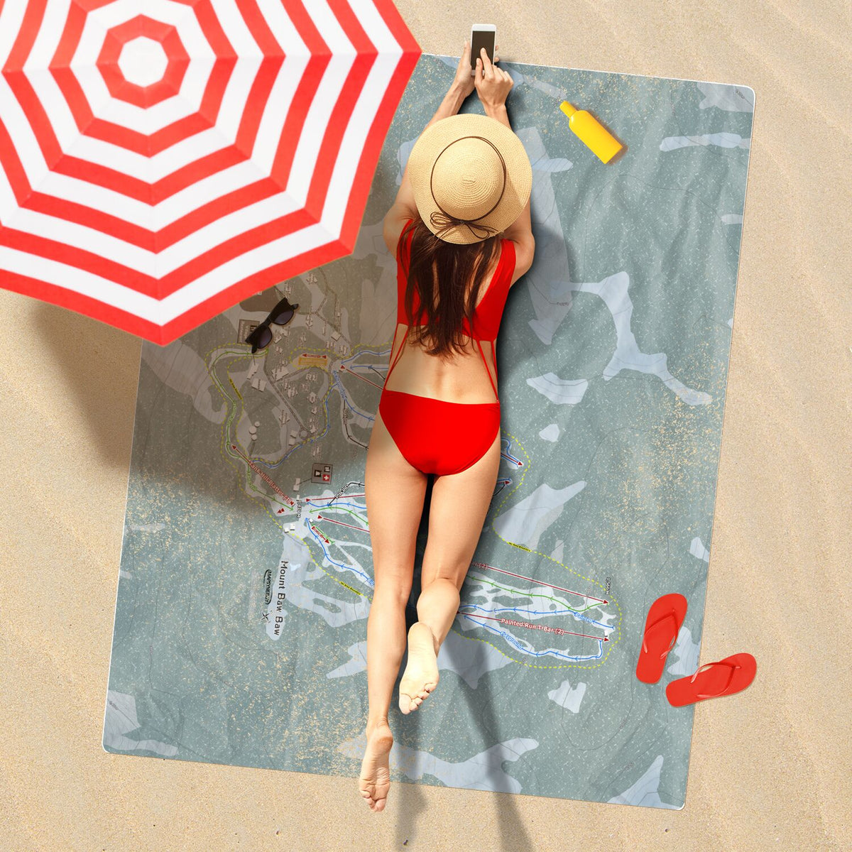 Mount Baw Baw, Australia Ski Resort Map Printed Beach Towel