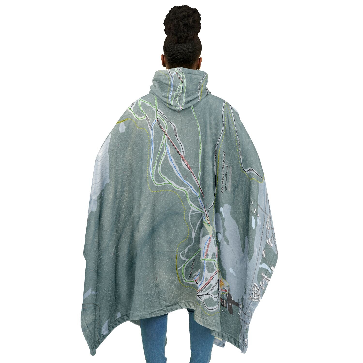 Mt Hood Skibowl, Oregon Ski Resort Map Flannel Blanket Poncho