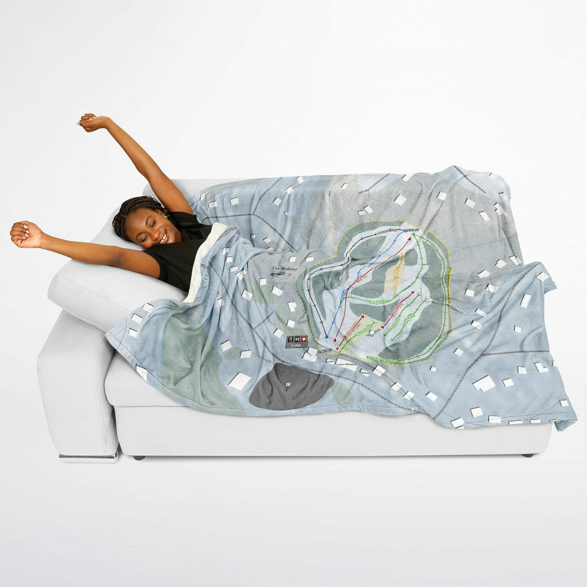 The Hideout, Pennsylvania Ski Resort Map Flannel Blanket Poncho