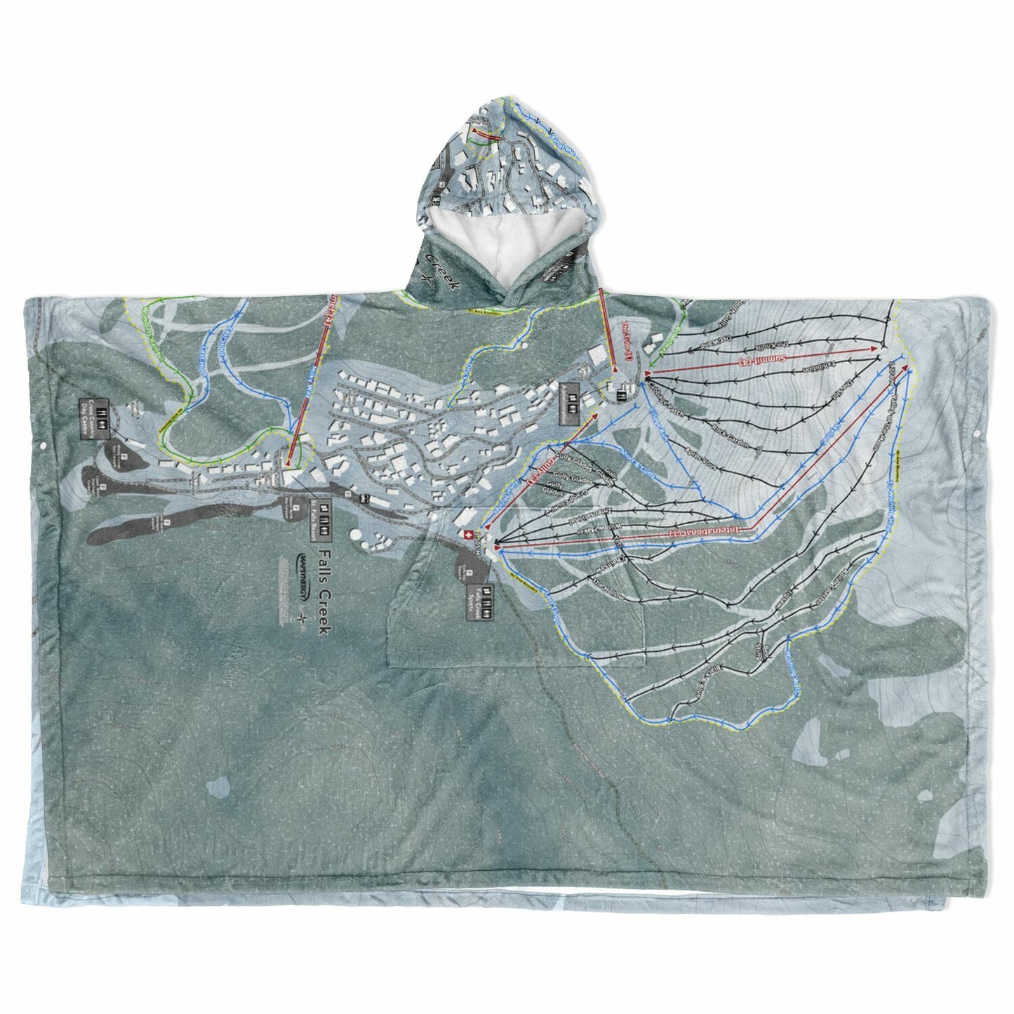 Falls Creek, Australia Ski Resort Map Flannel Blanket Poncho - Powderaddicts