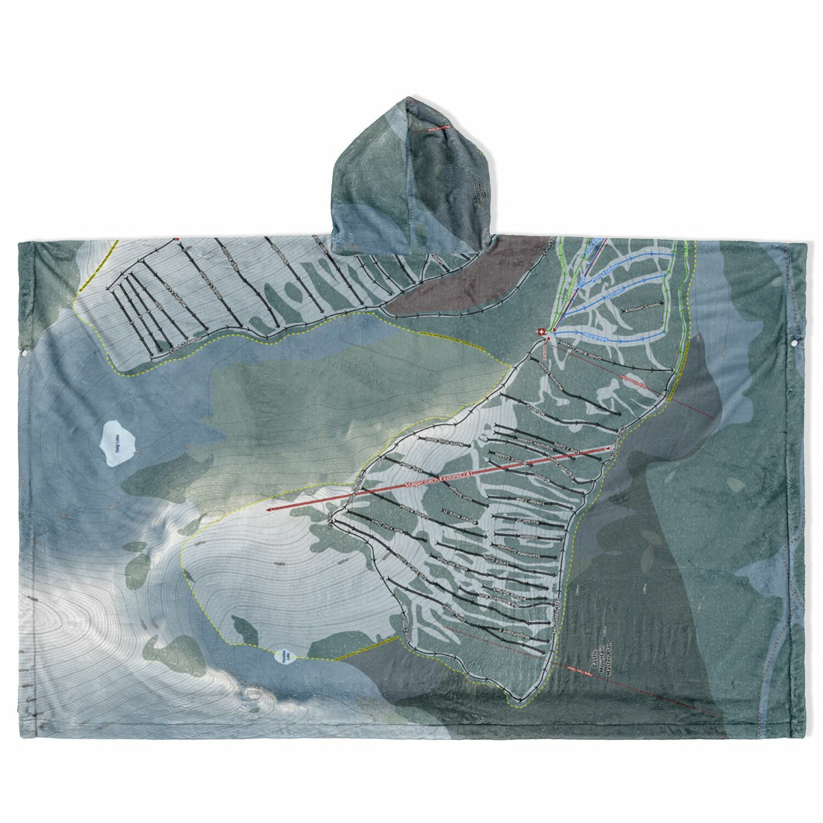 Castle Mountain, Alberta Ski Resort Map Flannel Blanket Poncho
