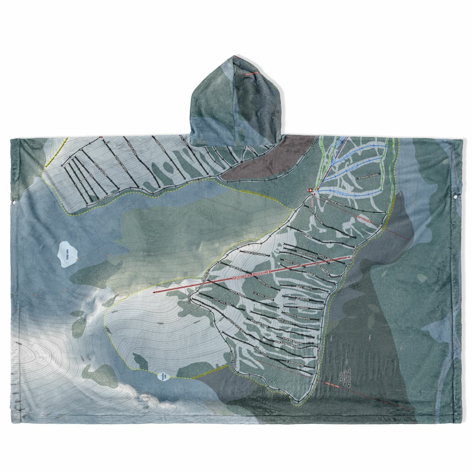Castle Mountain, Alberta Ski Resort Map Flannel Blanket Poncho