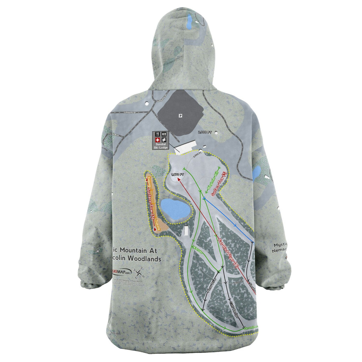 Mystic Mountain Nemacolin, Pennsylvania Ski Trail Map Snug Hoodie