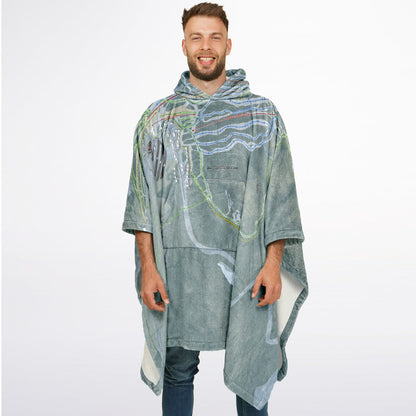 Saddleback Mountain, Maine Ski Resort Map Flannel Blanket Poncho