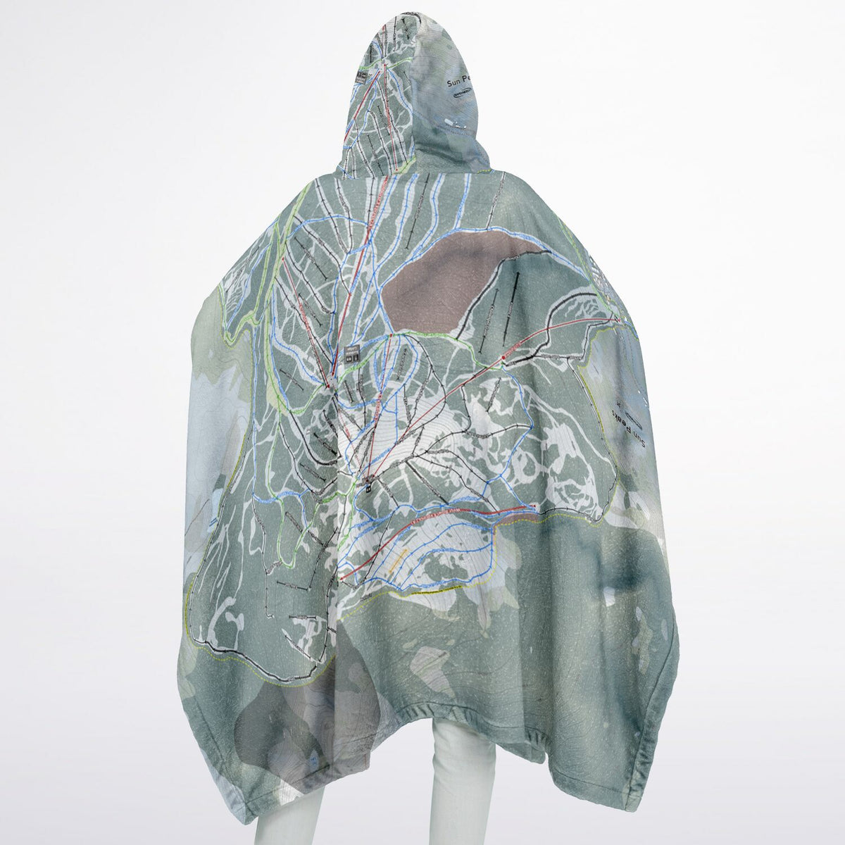 Sun Peaks, British Columbia Ski Resort Map Flannel Blanket Poncho