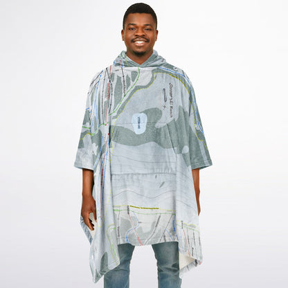 Donner Ski Ranch, California Ski Resort Map Flannel Blanket Poncho
