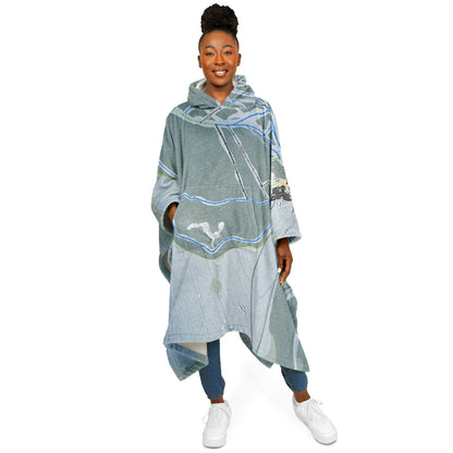 Ski Land, Alaska Ski Resort Map Flannel Blanket Poncho