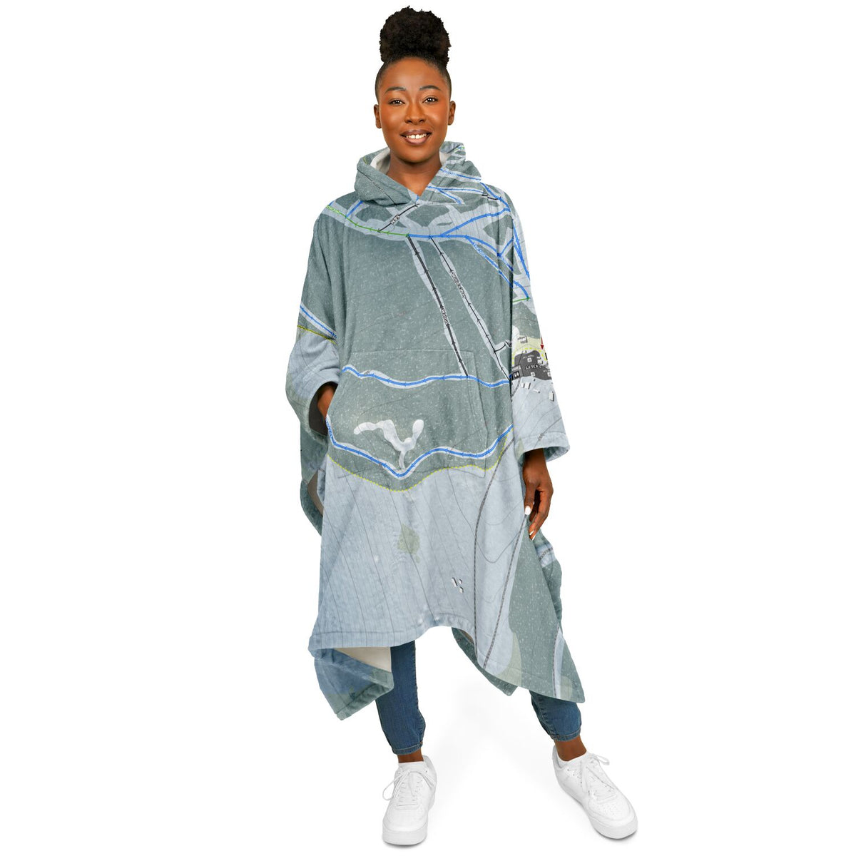 Ski Land, Alaska Ski Resort Map Flannel Blanket Poncho