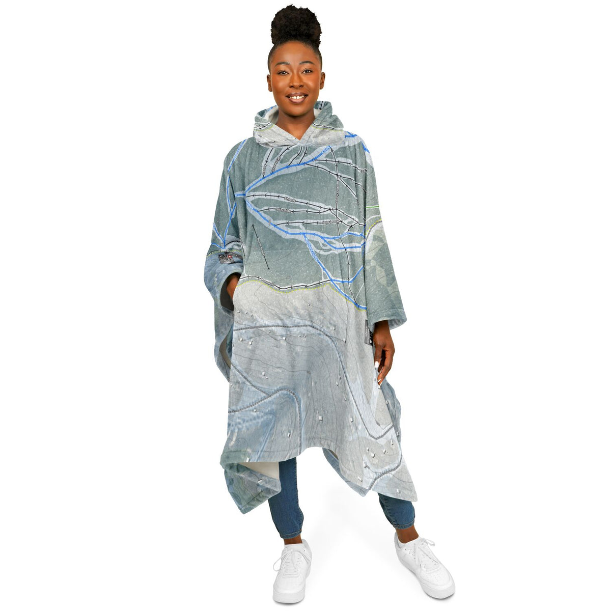 Moose Mountain, Alaska Ski Resort Map Flannel Blanket Poncho